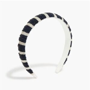 J. Crew Beaded Striped Beaded Puffy‎ Headband Navy White Boho Chic Accessory NWT